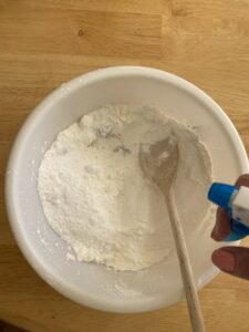 spray water to dry ingredients